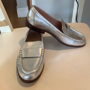 J Crew New Silver Penny Loafer- Size 5